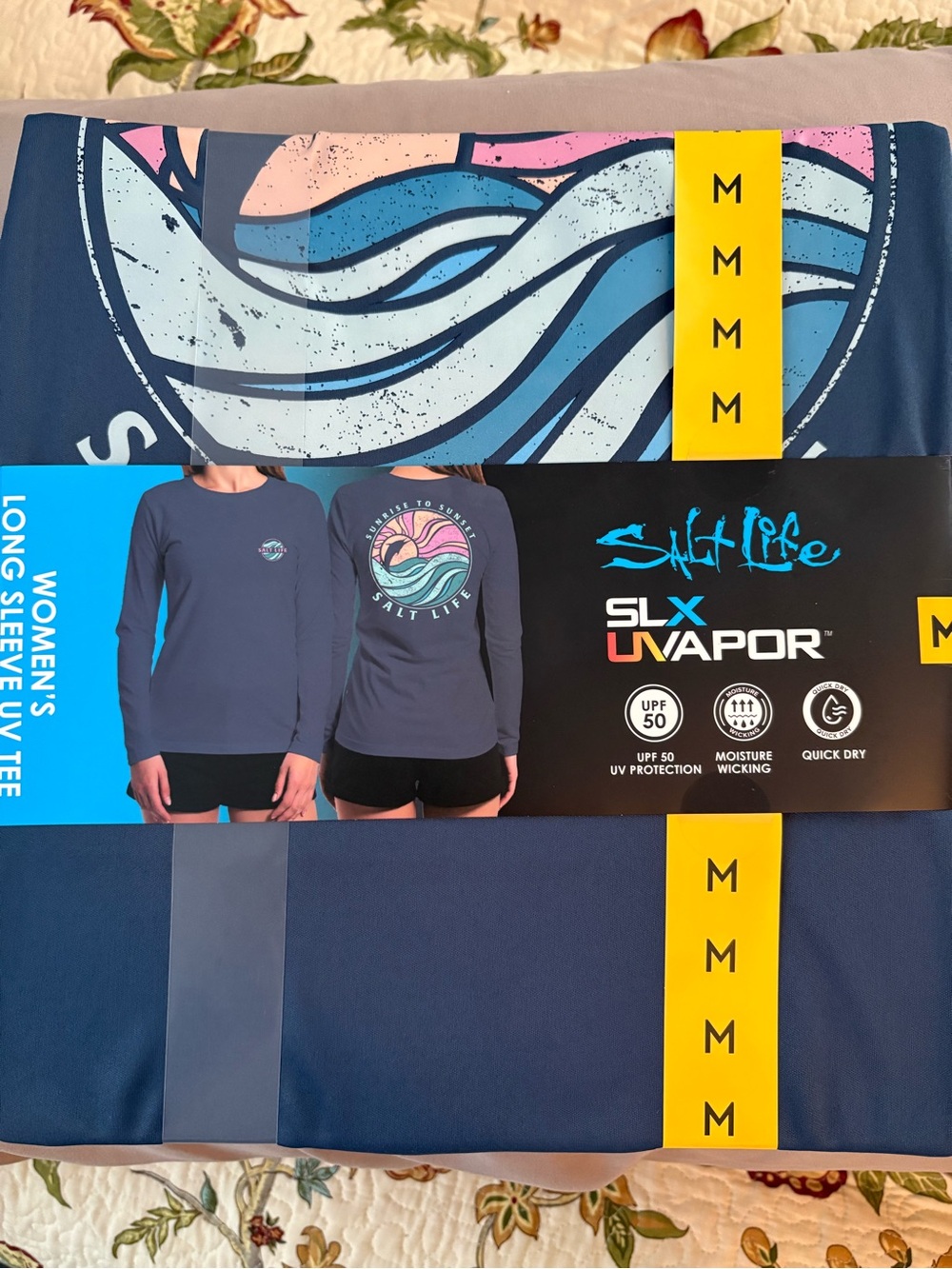 Salt Life Women's Long Sleeve UV Tee - Navy with Pastel Graphic